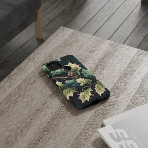 Dark Green Festive Holly in Watercolor - Impact Resistant Phone Case